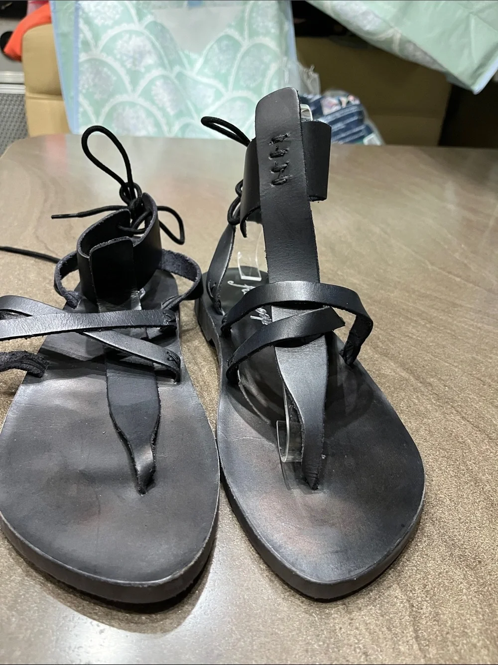 Black Leather Strappy Women's Sandals, Free People